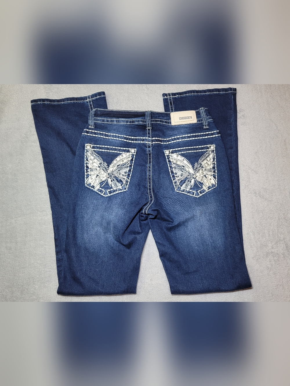 Sexy Couture Butterfly Rhinestone Bootcut Jeans Size 7 Embellished Denim